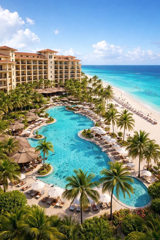 Resort hotel and pool beside the sea